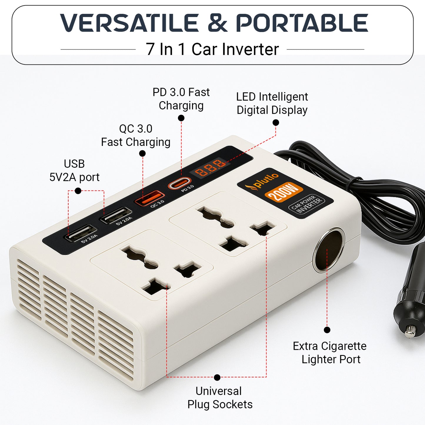 Plutlo car inverter | White